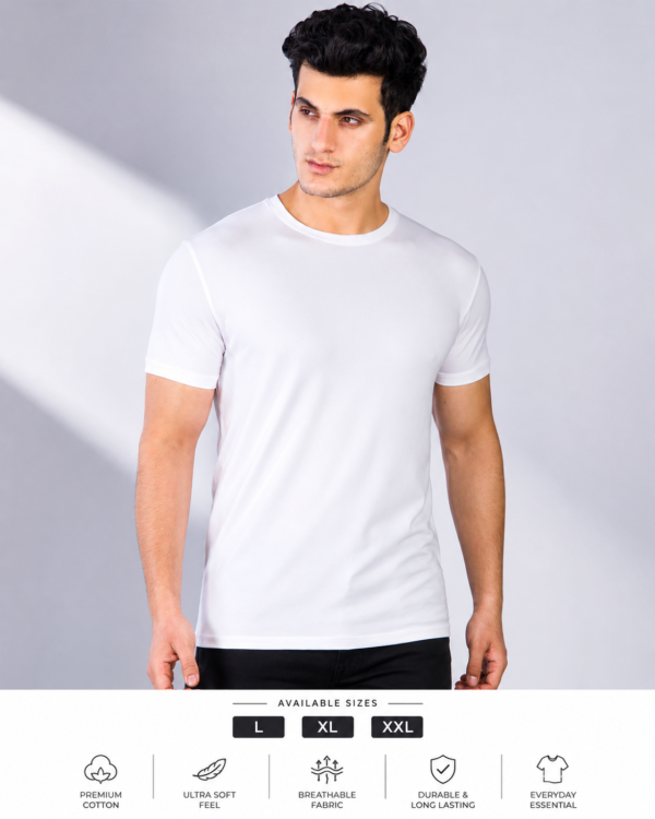 Men's Premium Cotton Plain White T-Shirt Regular Fit Round Neck Casual Wear