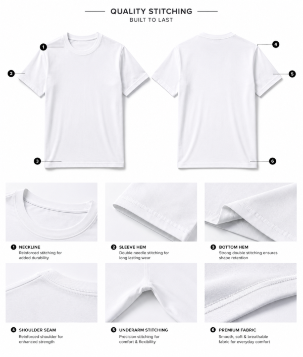 Men's Premium Cotton Plain White T-Shirt Regular Fit Round Neck Casual Wear