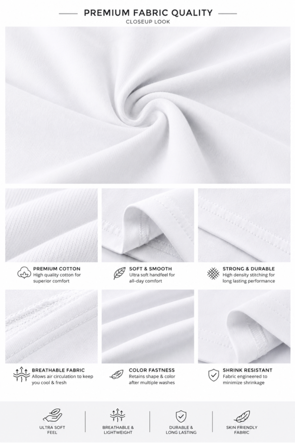 Men's Premium Cotton Plain White T-Shirt Regular Fit Round Neck Casual Wear