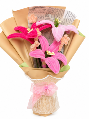 Handmade Pink Lily Pipe Cleaner Flower Bouquet | Crochet Style Artificial Flower Bouquet for Gifts & Home Decor