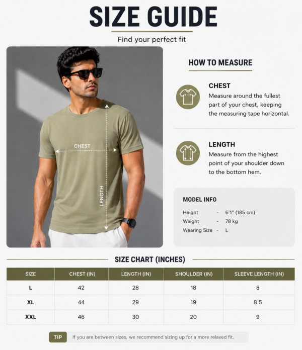 Men's Olive Green Cotton T-Shirt Regular Fit Round Neck Casual Wear