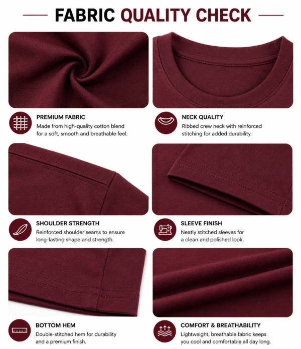 Men's Maroon Cotton T-Shirt Regular Fit Round Neck Casual Plain Tee