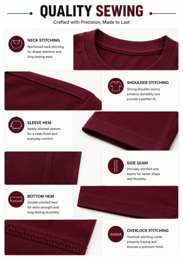 Men's Maroon Cotton T-Shirt Regular Fit Round Neck Casual Plain Tee
