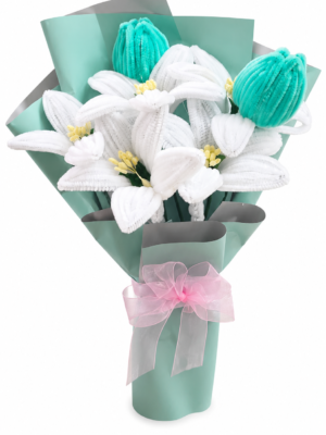 Handmade Pipe Cleaner Lily Flower Bouquet | Crochet Style Artificial Tulip & Lily Bouquet for Gift Decoration