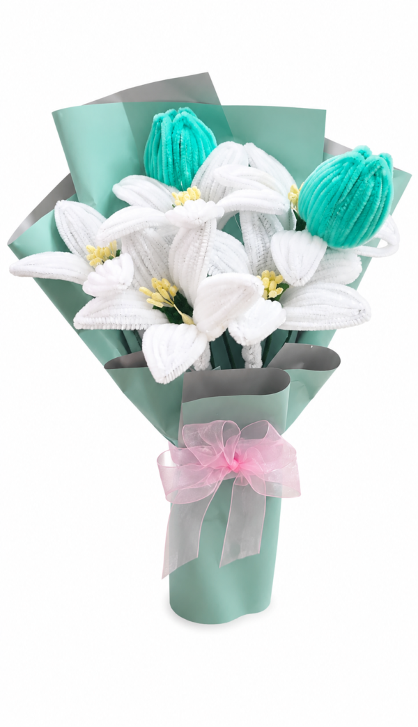 Handmade Pipe Cleaner Lily Flower Bouquet | Crochet Style Artificial Tulip & Lily Bouquet for Gift Decoration