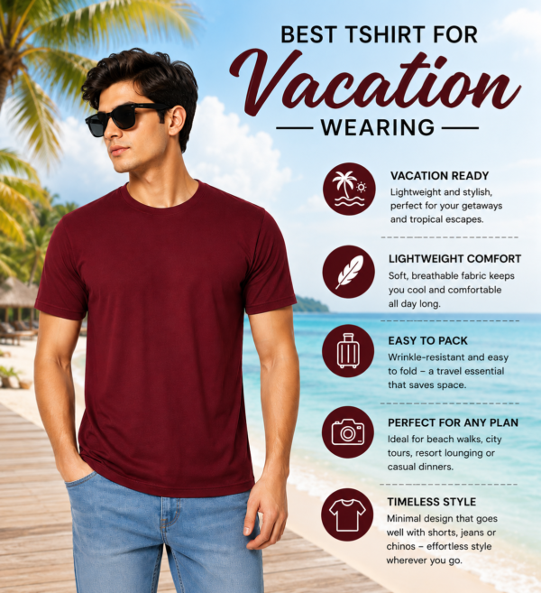 Men's Maroon Cotton T-Shirt Regular Fit Round Neck Casual Plain Tee