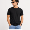 Men's Black Cotton T-Shirt Regular Fit Round Neck Casual Plain T-Shirt