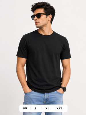 Men's Black Cotton T-Shirt Regular Fit Round Neck Casual Plain T-Shirt