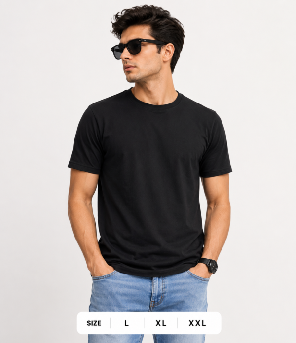 Men's Black Cotton T-Shirt Regular Fit Round Neck Casual Plain T-Shirt