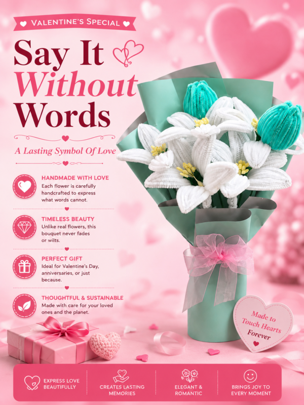 Handmade Pipe Cleaner Lily Flower Bouquet | Crochet Style Artificial Tulip & Lily Bouquet for Gift Decoration