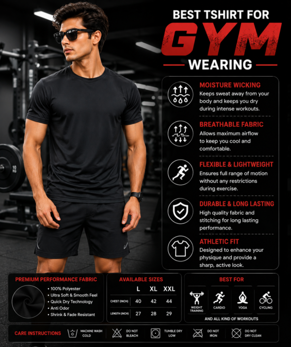 Men's Black Cotton T-Shirt Regular Fit Round Neck Casual Plain T-Shirt