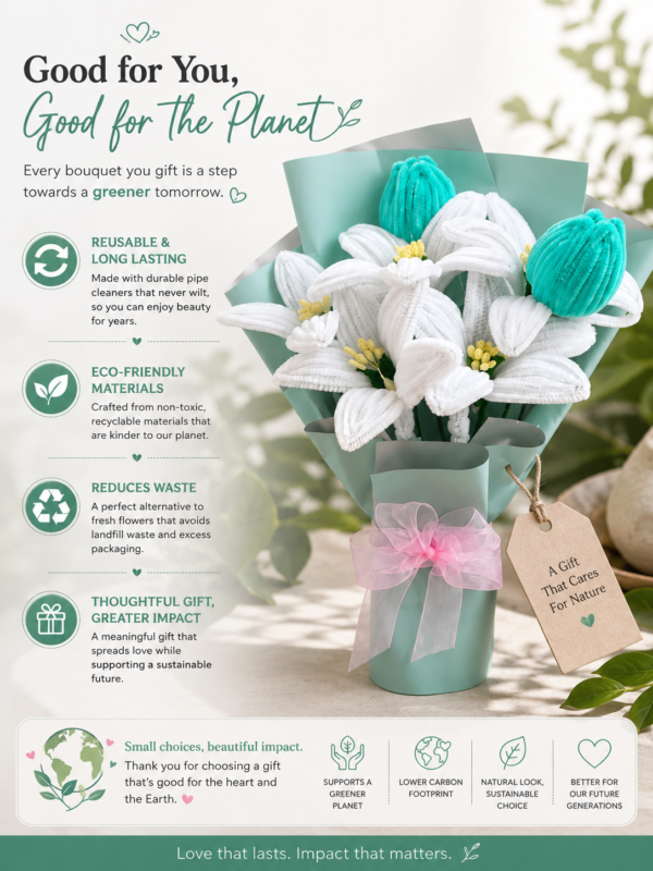 Handmade Pipe Cleaner Lily Flower Bouquet | Crochet Style Artificial Tulip & Lily Bouquet for Gift Decoration