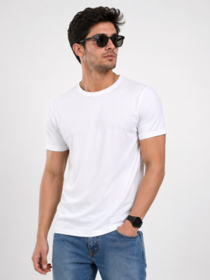 Men's White Cotton T-Shirt Regular Fit Round Neck Casual Plain T-Shirt