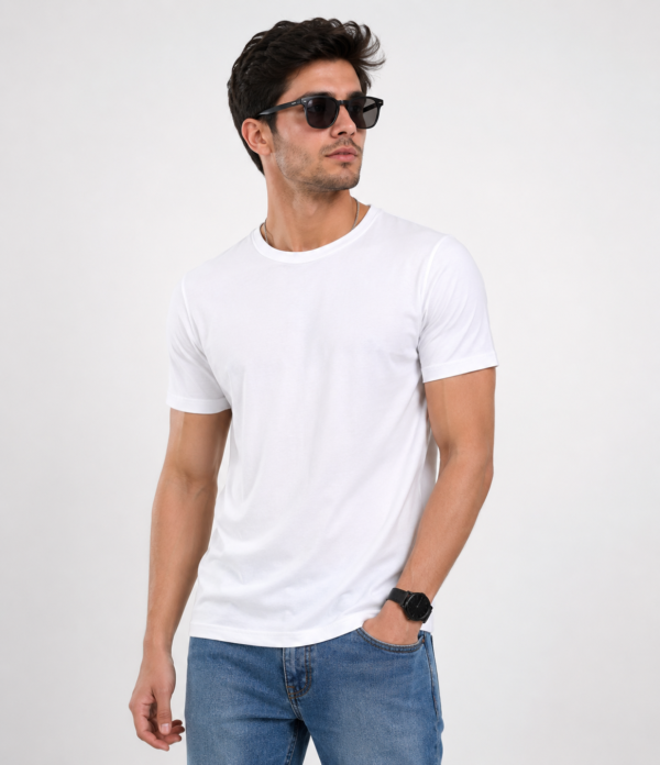 Men's White Cotton T-Shirt Regular Fit Round Neck Casual Plain T-Shirt