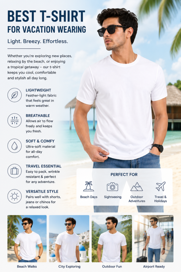 Men's White Cotton T-Shirt Regular Fit Round Neck Casual Plain T-Shirt