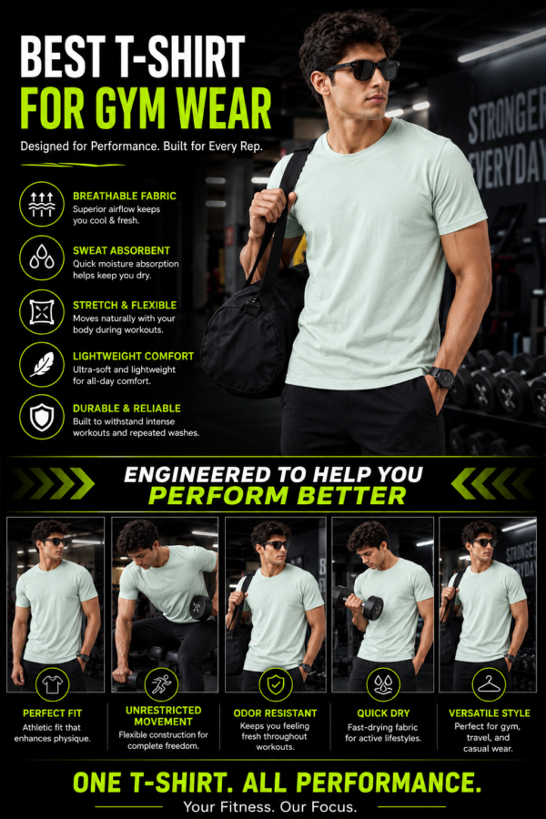 Men's Mint Green Cotton T-Shirt Regular Fit Round Neck Casual Plain Tee