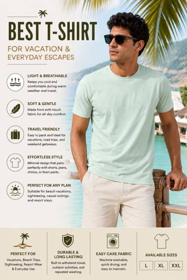 Men's Mint Green Cotton T-Shirt Regular Fit Round Neck Casual Plain Tee