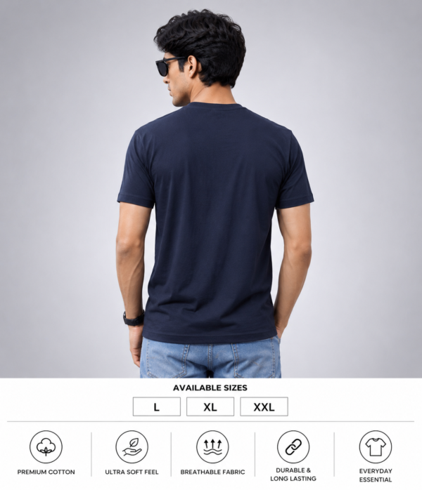 Men's Navy Blue Cotton T-Shirt Regular Fit Round Neck Casual Plain Tee