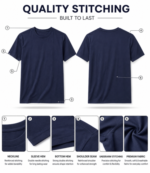 Men's Navy Blue Cotton T-Shirt Regular Fit Round Neck Casual Plain Tee