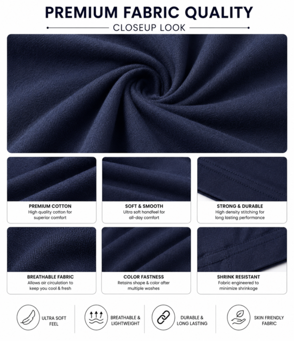 Men's Navy Blue Cotton T-Shirt Regular Fit Round Neck Casual Plain Tee