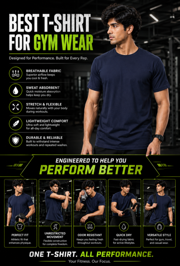 Men's Navy Blue Cotton T-Shirt Regular Fit Round Neck Casual Plain Tee