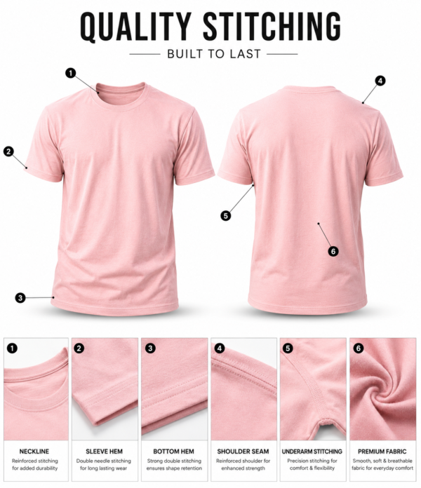 Men's Baby Pink Cotton T-Shirt Regular Fit Round Neck Casual Plain Tee