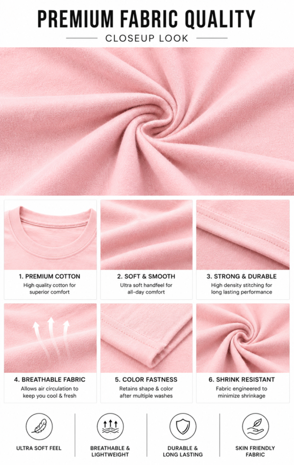 Men's Baby Pink Cotton T-Shirt Regular Fit Round Neck Casual Plain Tee