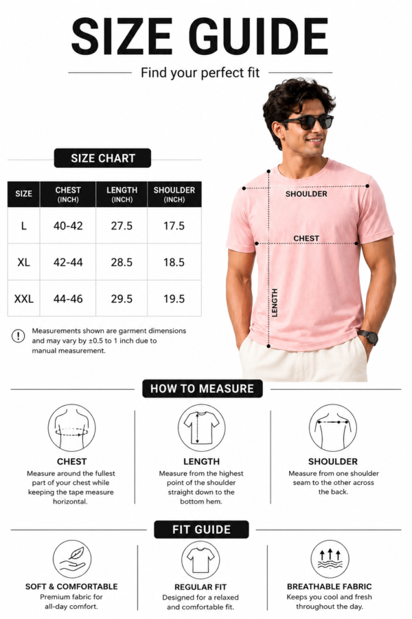 Men's Baby Pink Cotton T-Shirt Regular Fit Round Neck Casual Plain Tee