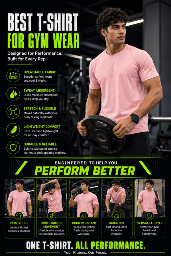 Men's Baby Pink Cotton T-Shirt Regular Fit Round Neck Casual Plain Tee