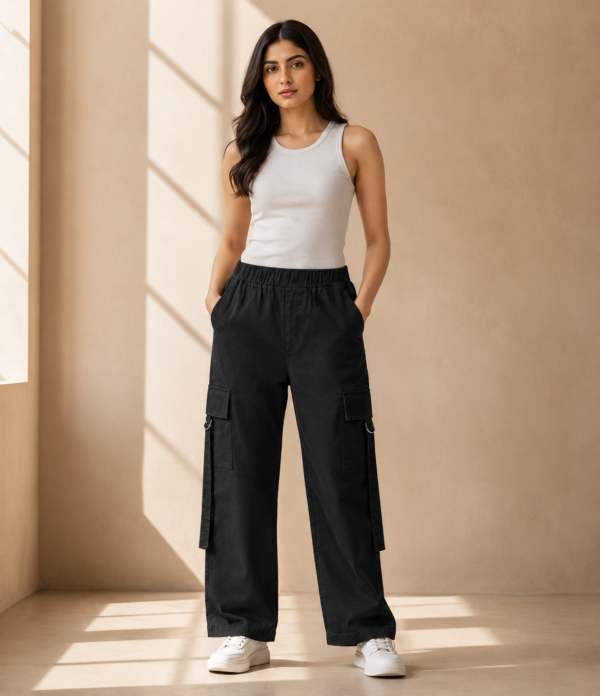 Girls Wide Leg Cargo Pants | Trendy High Waist Cargo Trousers for Girls Casual Wear