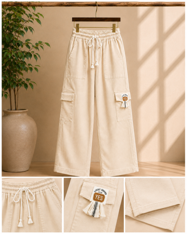Girls Wide Leg Cargo Pants | Stylish Cotton Blend Palazzo Cargo Trousers for Girls