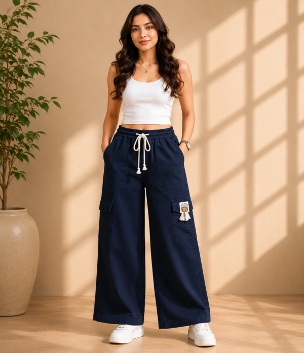 Girls Wide Leg Cargo Pants | Stylish Cotton Blend Palazzo Cargo Trousers for Girls
