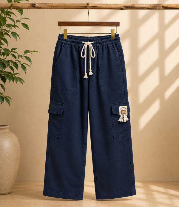 Girls Wide Leg Cargo Pants | Stylish Cotton Blend Palazzo Cargo Trousers for Girls