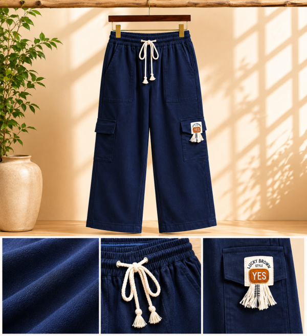 Girls Wide Leg Cargo Pants | Stylish Cotton Blend Palazzo Cargo Trousers for Girls