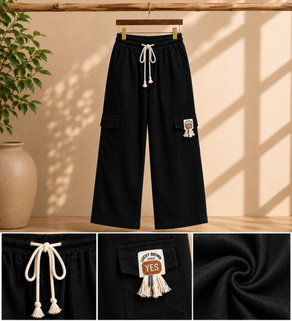 Girls Wide Leg Cargo Pants | Stylish Cotton Blend Palazzo Cargo Trousers for Girls