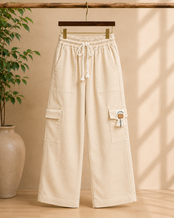 Girls Wide Leg Cargo Pants | Stylish Cotton Blend Palazzo Cargo Trousers for Girls