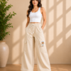 Girls Wide Leg Cargo Pants | Stylish Cotton Blend Palazzo Cargo Trousers for Girls