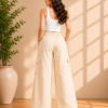 Girls Wide Leg Cargo Pants | Stylish Cotton Blend Palazzo Cargo Trousers for Girls