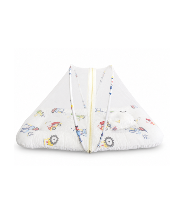 Baby Mosquito Net Bedding Set with Pillow – Vehicle Print Newborn Baby Sleeping Bed