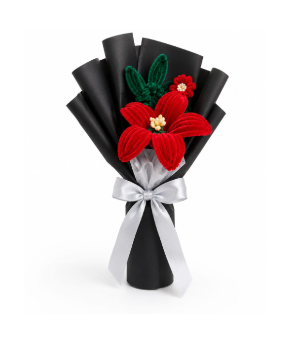 Handmade Red Lily Pipe Cleaner Flower Bouquet | Premium Chenille Flower Bouquet for Valentine's Day, Anniversary, Birthday & Speechless Confessions