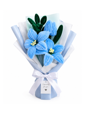 Handmade Blue Tulip & Lily Pipe Cleaner Flower Bouquet | Premium Chenille Artificial Flower Bouquet for Birthday, Anniversary, Valentine's Day & Home Decor