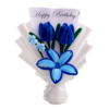 Handmade Blue Tulip & Lily Pipe Cleaner Flower Bouquet with Birthday Greeting Card | Cute Gift Bouquet for Birthday & Anniversary