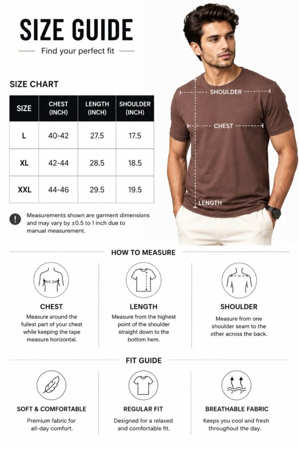 Men's Coffee Brown Cotton T-Shirt Regular Fit Round Neck Casual Plain Tee
