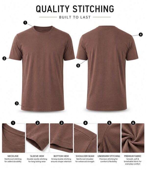 Men's Coffee Brown Cotton T-Shirt Regular Fit Round Neck Casual Plain Tee