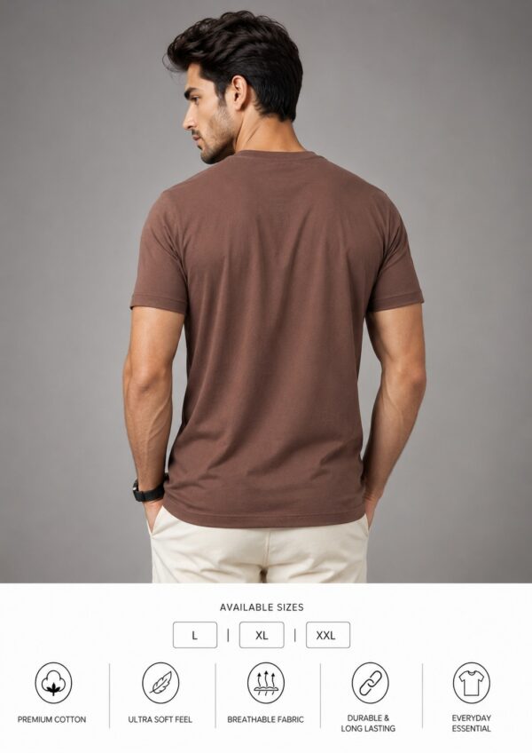 Men's Coffee Brown Cotton T-Shirt Regular Fit Round Neck Casual Plain Tee