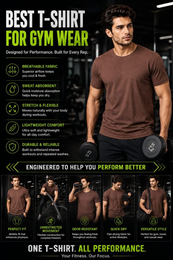 Men's Coffee Brown Cotton T-Shirt Regular Fit Round Neck Casual Plain Tee