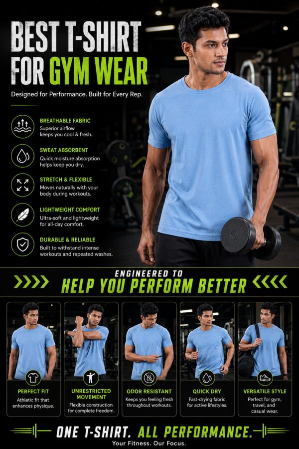 Men's Premium Sky Blue Cotton T-Shirt | Regular Fit Round Neck Half Sleeve