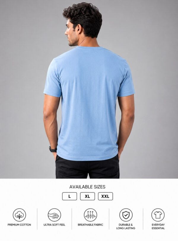 Men's Premium Sky Blue Cotton T-Shirt | Regular Fit Round Neck Half Sleeve