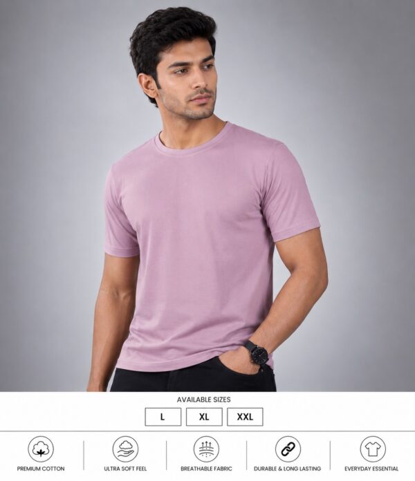 Men's Dusty Pink Cotton T-Shirt Regular Fit Round Neck Casual Plain Tee