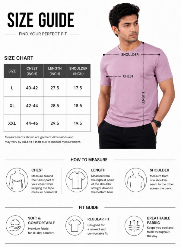 Men's Dusty Pink Cotton T-Shirt Regular Fit Round Neck Casual Plain Tee